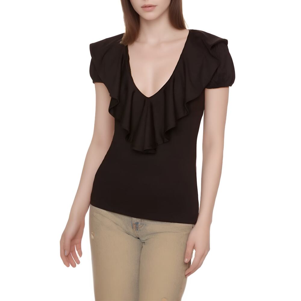 Susana Monaco Ruffle Puff Sleeve Top in Black NWT Size XL